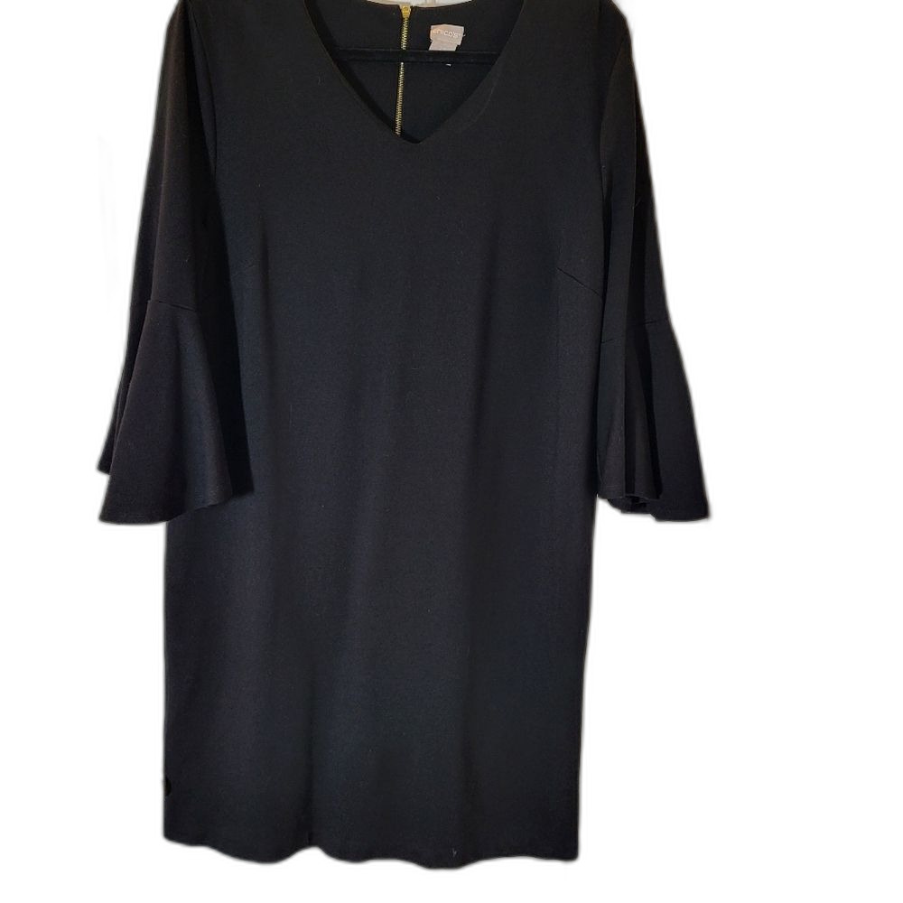 Black Dress with Bell Slleves by Chicos - Size 14